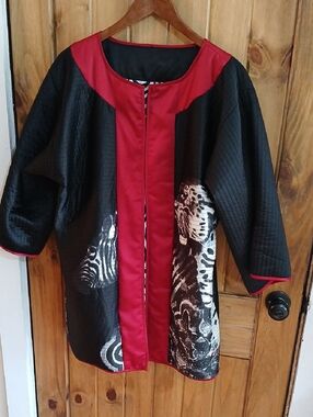 Very Vollbrach Reversible Wild Side Zebra Open Front Quilted Kimono Jacket